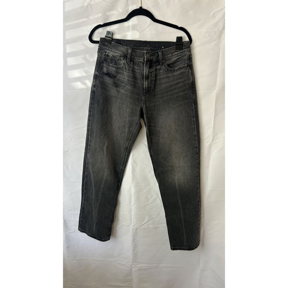 American Eagle Women's 2 Strigid Straight Leg Jean Denim Pant Black Grunge y2k